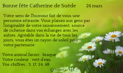 Carte bonne f&ecirc;te Catherine de Suède